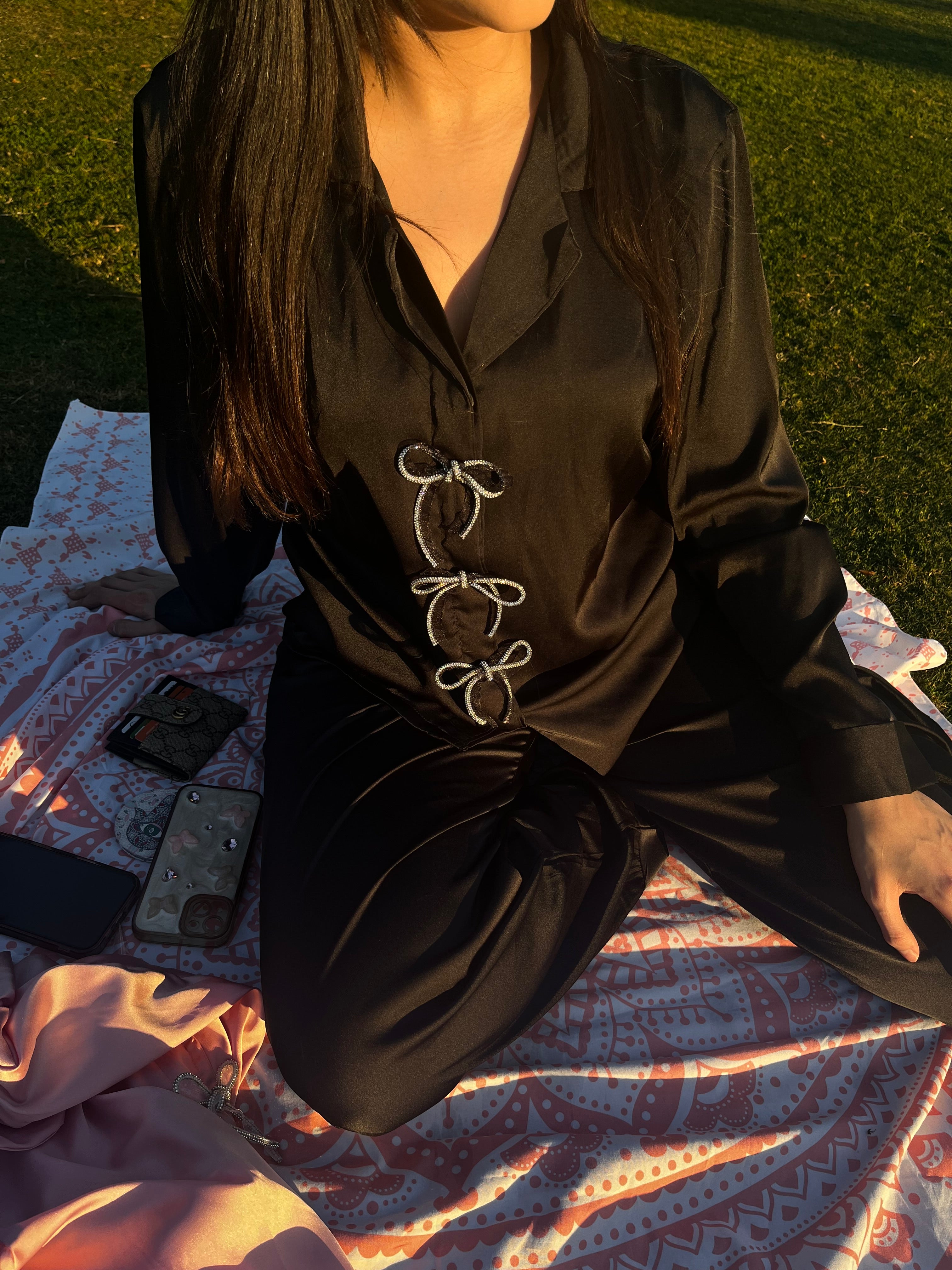 Black glamy bows  jammies